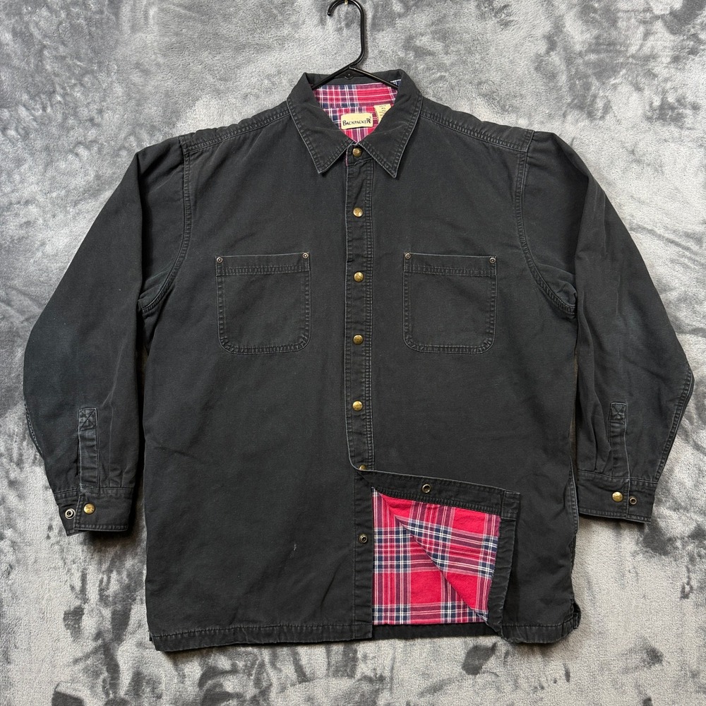 Backpacker Shirt Jacket Mens XL Black Flannel Lined Cotton Canvas Workwear